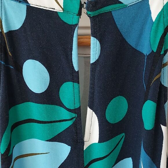 ANN TAYLOR FACTORY Sz 4 Sleeveless Midi Dress Navy Blue and Green‎ Leaf - Picture 5 of 8